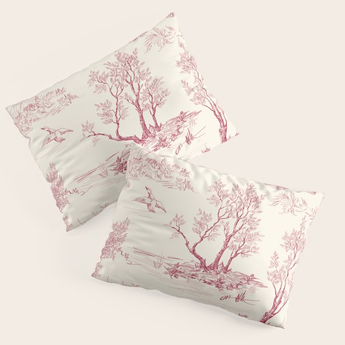 Toile de Jouy Vintage French Red Cream Pastoral Antique Art Print Pillow Sham Gallery Image 3