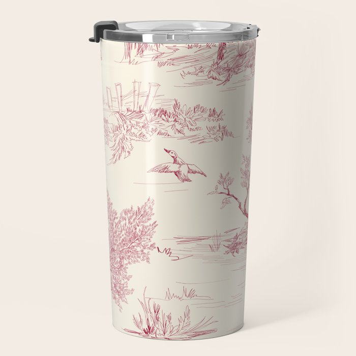 Toile de Jouy Vintage French Red Cream Pastoral Antique Art Print Travel Mug Gallery Image 3