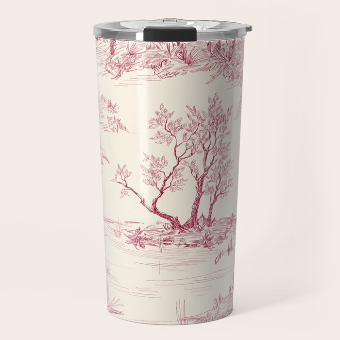 Toile de Jouy Vintage French Red Cream Pastoral Antique Art Print Travel Mug Gallery Image 1