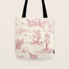 Toile de Jouy Vintage French Red Cream Pastoral Antique Art Print Tote Bag Gallery Image 1