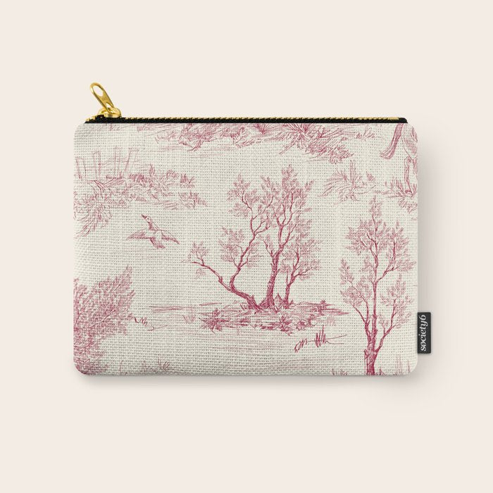 Toile de Jouy Vintage French Red Cream Pastoral Antique Art Print Carry All Pouch Gallery Image 1