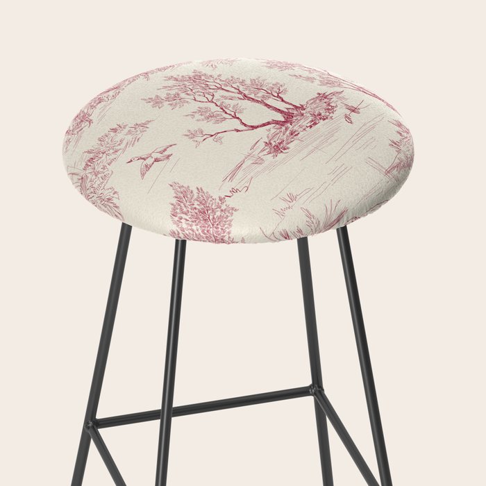 Toile de Jouy Vintage French Red Cream Pastoral Antique Art Print Stool Gallery Image 2