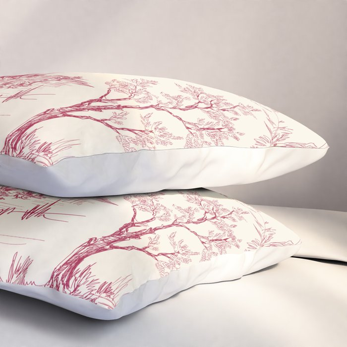 Toile de Jouy Vintage French Red Cream Pastoral Antique Art Print Pillow Sham Gallery Image 3