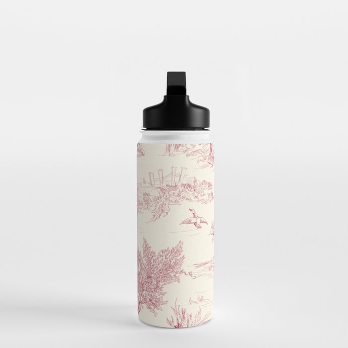 Toile de Jouy Vintage French Red Cream Pastoral Antique Art Print Water Bottle Gallery Image 3