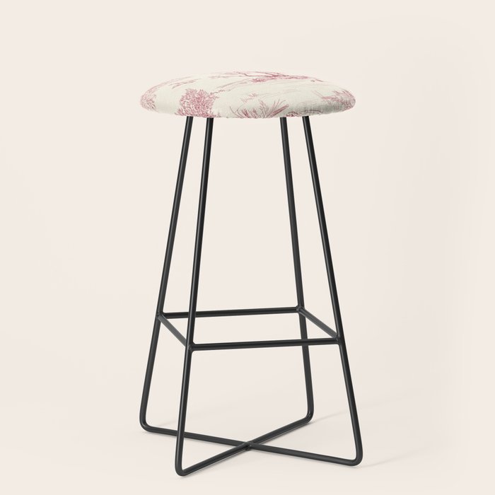 Toile de Jouy Vintage French Red Cream Pastoral Antique Art Print Stool Gallery Image 1