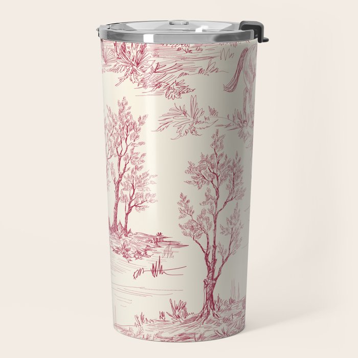 Toile de Jouy Vintage French Red Cream Pastoral Antique Art Print Travel Mug Gallery Image 2
