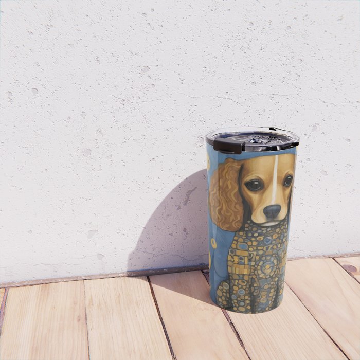 Gustav Klimt Style Dog in Blue and Gold Costume Travel Mug Gallery Image 4