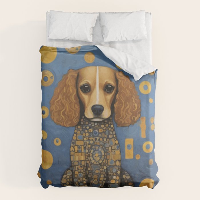Gustav Klimt Style Dog in Blue and Gold Costume Duvet Cover Gallery Image 6