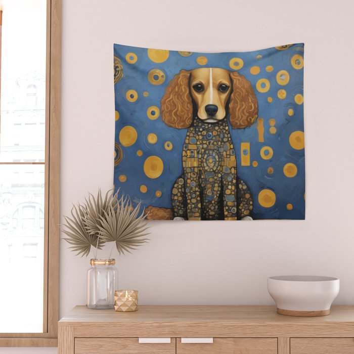 Gustav Klimt Style Dog in Blue and Gold Costume Wall Tapestry Gallery Image 2