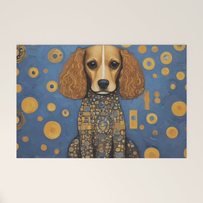 Gustav Klimt Style Dog in Blue and Gold Costume Welcome Mat Gallery Image 1