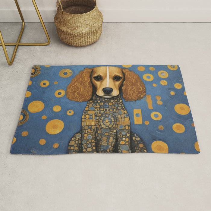 Gustav Klimt Style Dog in Blue and Gold Costume Rug Gallery Image 1