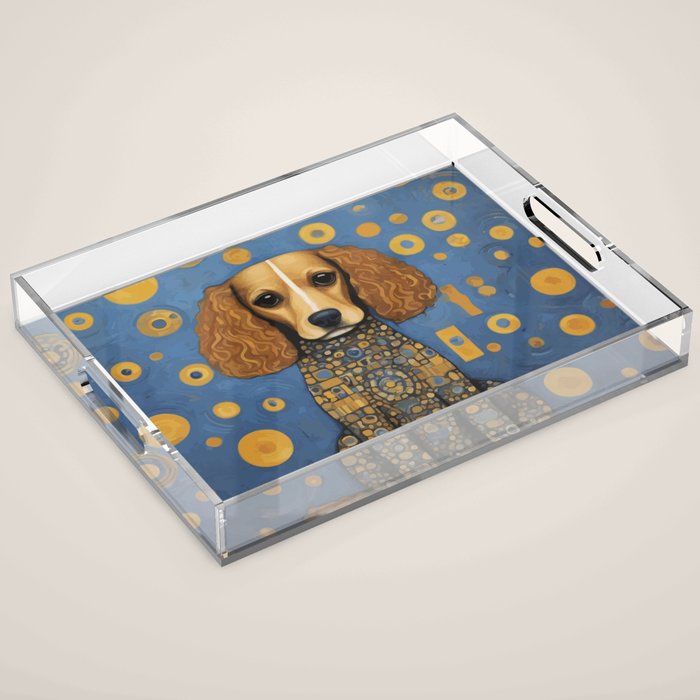Gustav Klimt Style Dog in Blue and Gold Costume Acrylic Tray Gallery Image 1