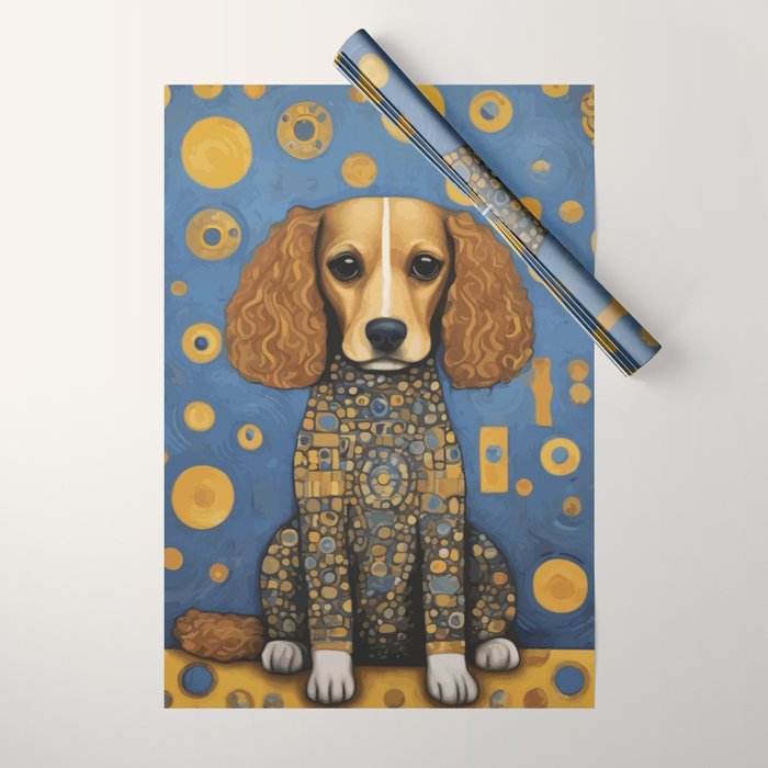 Gustav Klimt Style Dog in Blue and Gold Costume Wrapping Paper Gallery Image 1