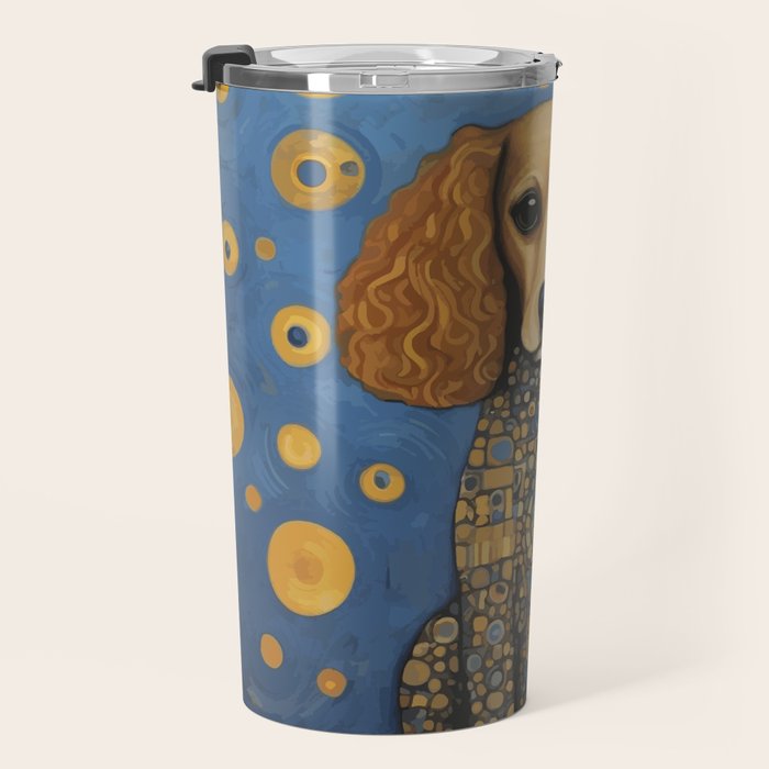 Gustav Klimt Style Dog in Blue and Gold Costume Travel Mug Gallery Image 3