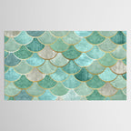 Moroccan Mermaid Fish Scale Pattern, Green and Gold Tablecloth Gallery Image 2