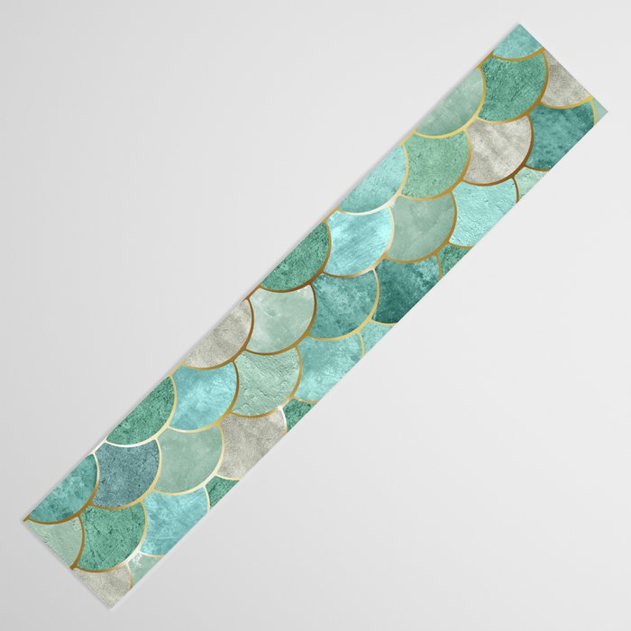 Moroccan Mermaid Fish Scale Pattern, Green and Gold Table Runner Gallery Image 3