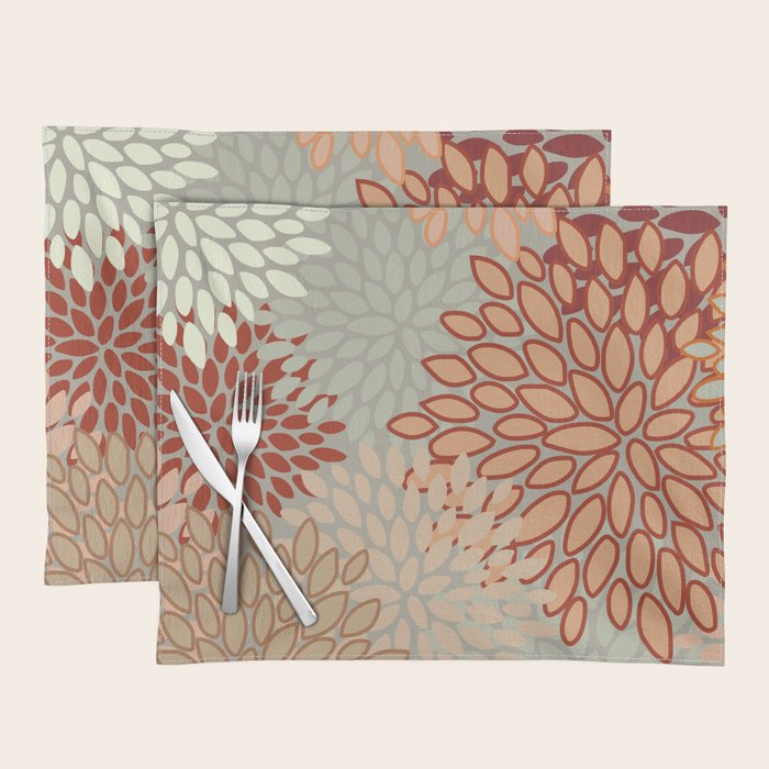 Festive, Floral Prints, Green, Terracotta, Red, Coloured Prints Placemat Gallery Image 1