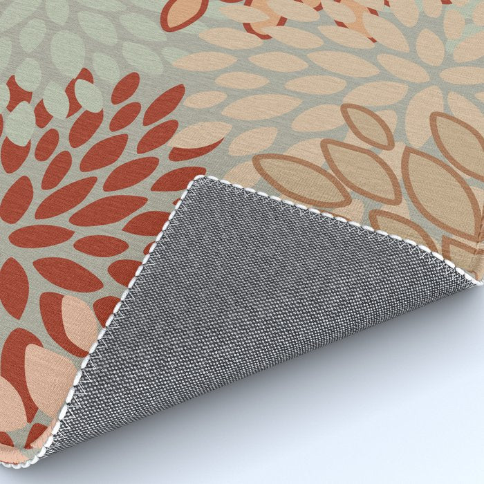 Festive, Floral Prints, Green, Terracotta, Red, Coloured Prints Rug Gallery Image 4