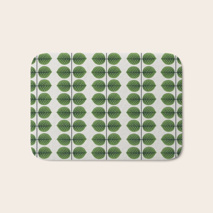 Green Leaves - Vintage Midcentury Modern Botanical Pattern Bath Mat Gallery Image 1