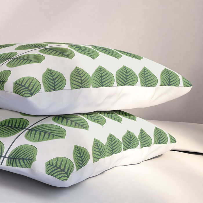 Green Leaves - Vintage Midcentury Modern Botanical Pattern Pillow Sham Gallery Image 3