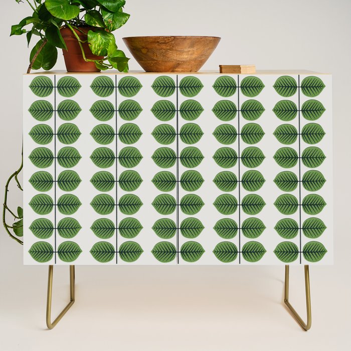 Green Leaves - Vintage Midcentury Modern Botanical Pattern Credenza Gallery Image 1