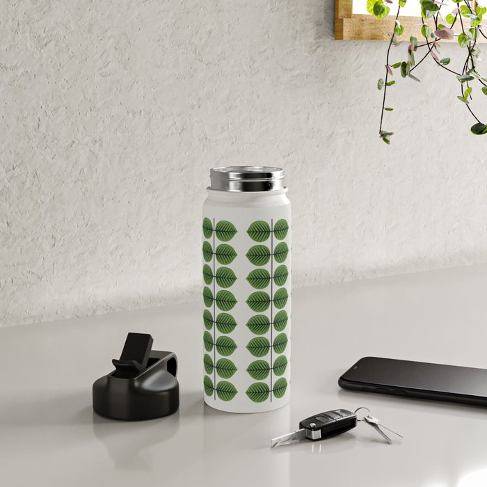 Green Leaves - Vintage Midcentury Modern Botanical Pattern Water Bottle Gallery Image 4
