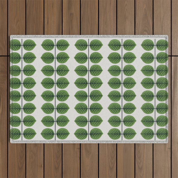 Green Leaves - Vintage Midcentury Modern Botanical Pattern Outdoor Rug Gallery Image 1