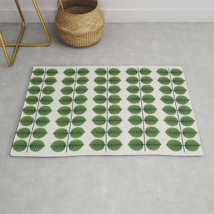 Green Leaves - Vintage Midcentury Modern Botanical Pattern Rug Gallery Image 1