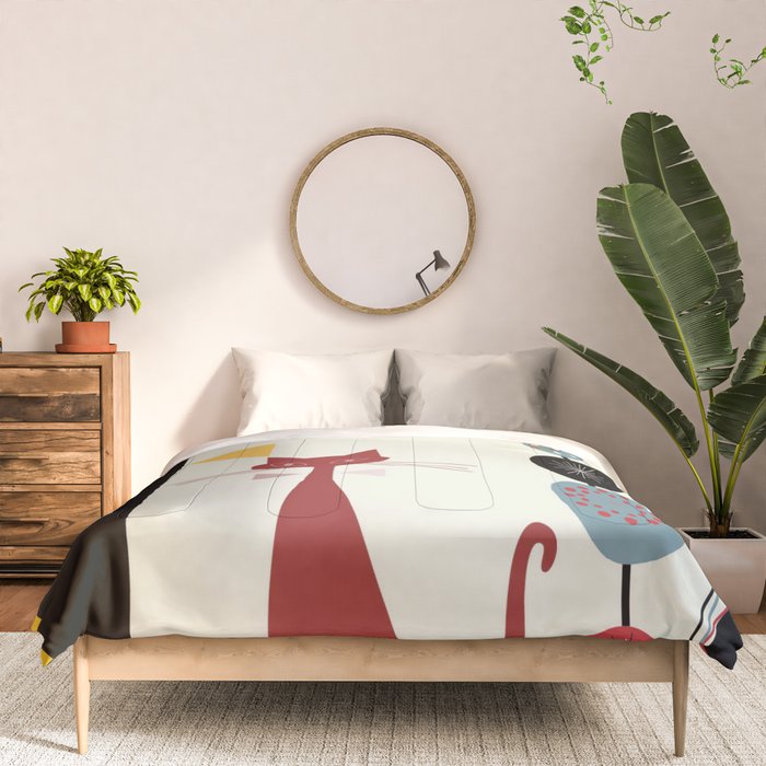 Mid-Century Modern Art Cats Comforter Gallery Image 3