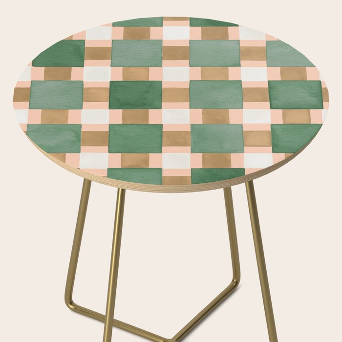 Retro plaid checks geometry Green Ocre Side Table Gallery Image 2