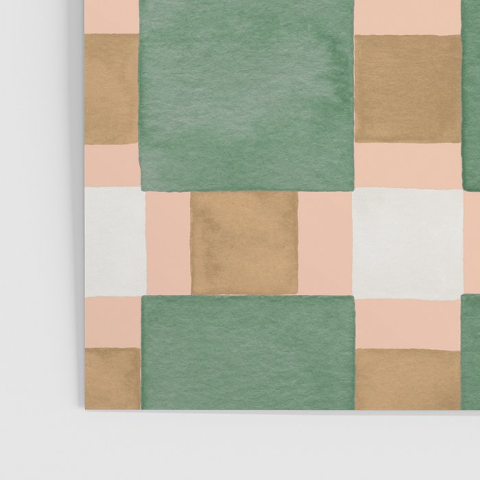 Retro plaid checks geometry Green Ocre Poster Gallery Image 3