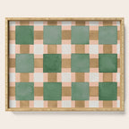 Retro plaid checks geometry Green Ocre Serving Tray Gallery Image 1