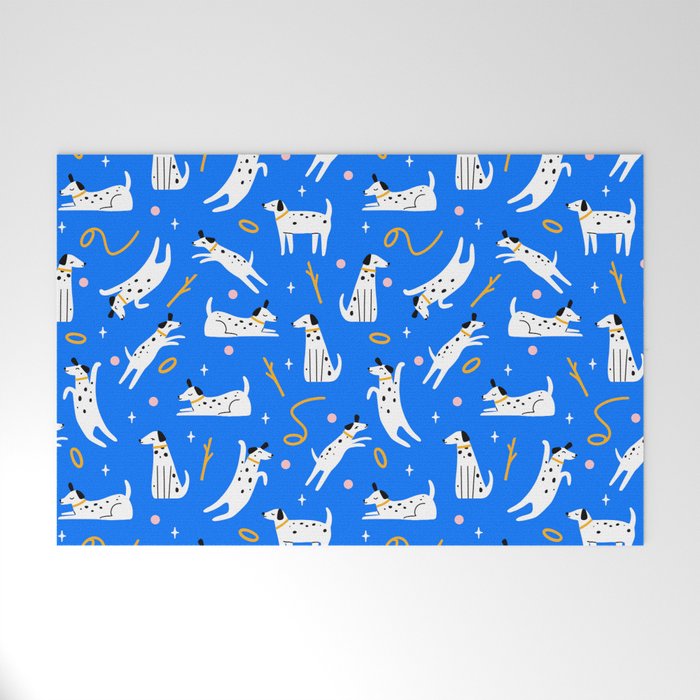 Playful Dogs Pattern Cobalt Blue Welcome Mat Gallery Image 1