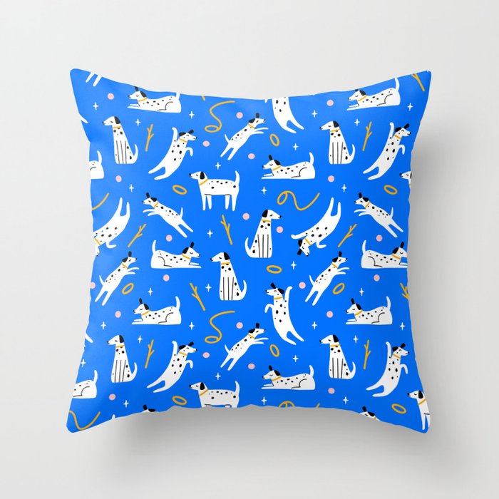 Playful Dogs Pattern Cobalt Blue Throw Pillow Gallery Image 6