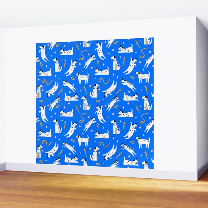 Playful Dogs Pattern Cobalt Blue Wall Mural Gallery Image 2