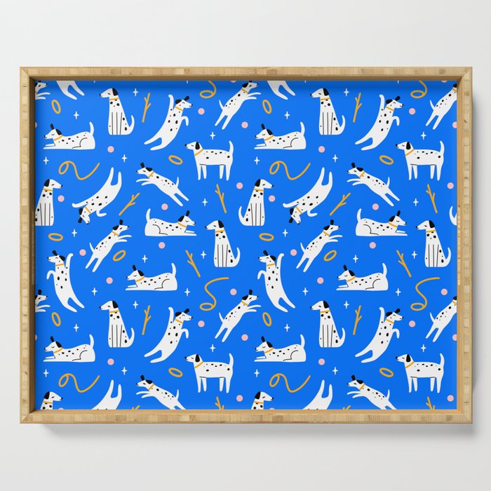 Playful Dogs Pattern Cobalt Blue Serving Tray Gallery Image 1