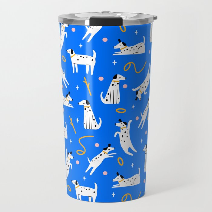 Playful Dogs Pattern Cobalt Blue Travel Mug Gallery Image 1