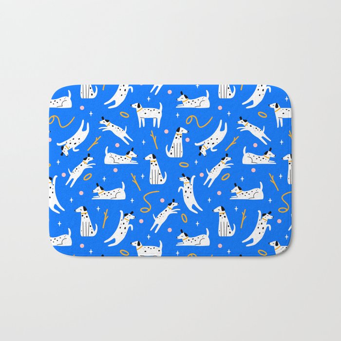 Playful Dogs Pattern Cobalt Blue Bath Mat Gallery Image 1