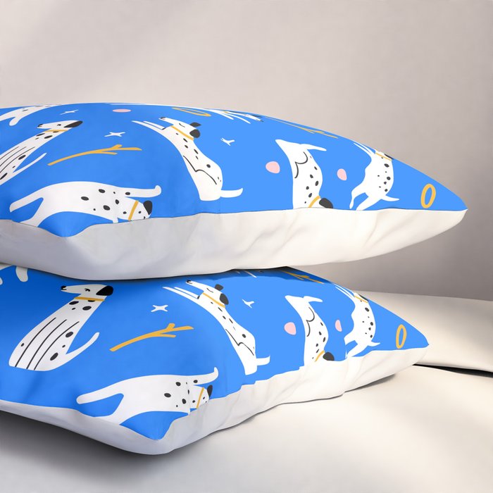 Playful Dogs Pattern Cobalt Blue Pillow Sham Gallery Image 3