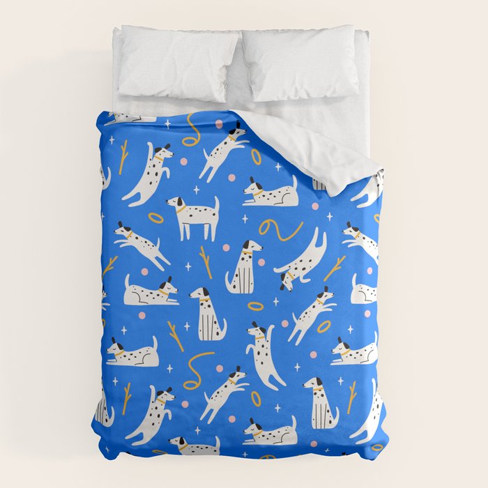 Playful Dogs Pattern Cobalt Blue Duvet Cover Gallery Image 1