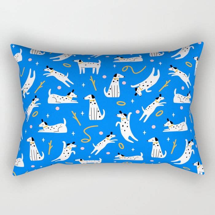Playful Dogs Pattern Cobalt Blue Rectangular Pillow Gallery Image 1