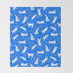 Playful Dogs Pattern Cobalt Blue Throw Blanket Gallery Image 2