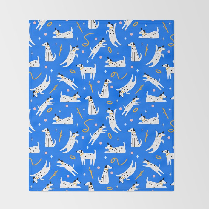 Playful Dogs Pattern Cobalt Blue Throw Blanket Gallery Image 2
