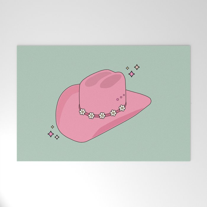 Pink And Green Colorful Cowboy Hat Welcome Mat Gallery Image 1
