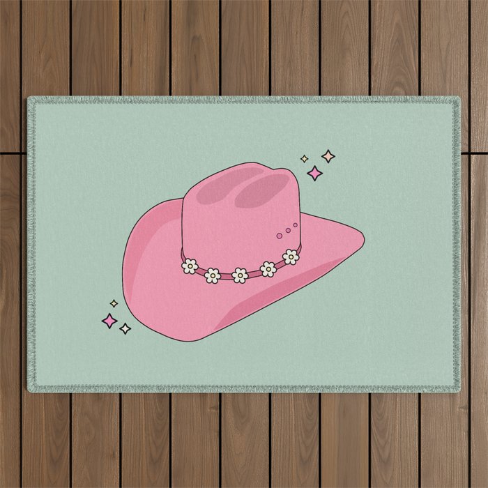 Pink And Green Colorful Cowboy Hat Outdoor Rug Gallery Image 1