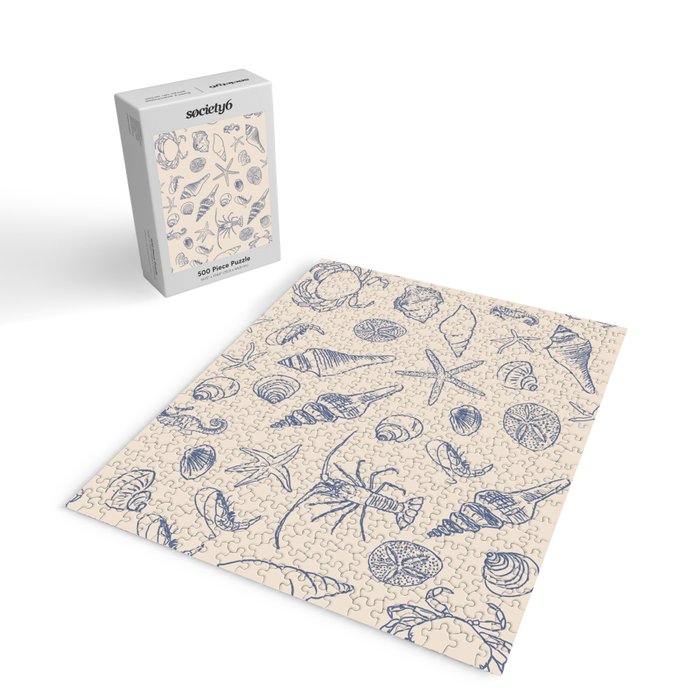 Seahorse Ocean Nautical Coastal Serenity Blue Ivory  Jigsaw Puzzle Gallery Image 2