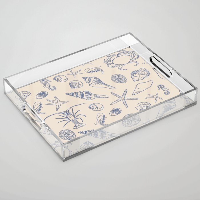 Seahorse Ocean Nautical Coastal Serenity Blue Ivory  Acrylic Tray Gallery Image 1