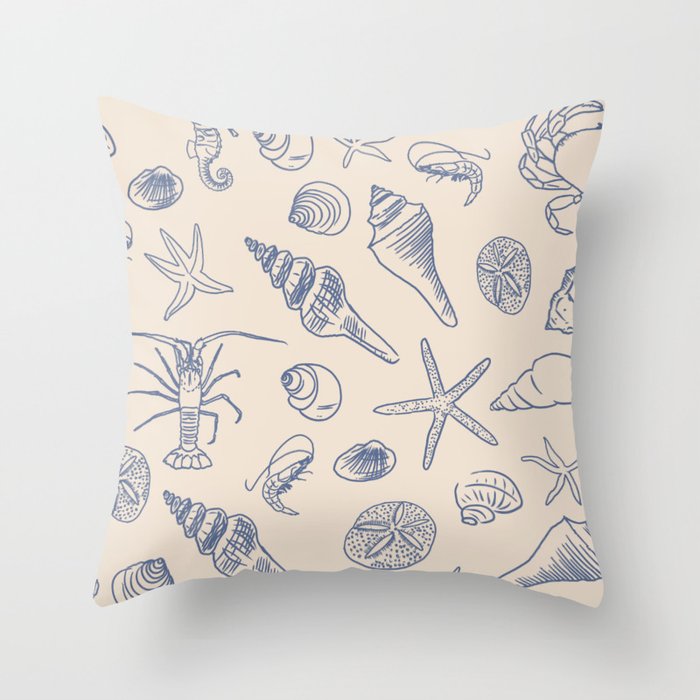 Seahorse Ocean Nautical Coastal Serenity Blue Ivory  Throw Pillow Gallery Image 1