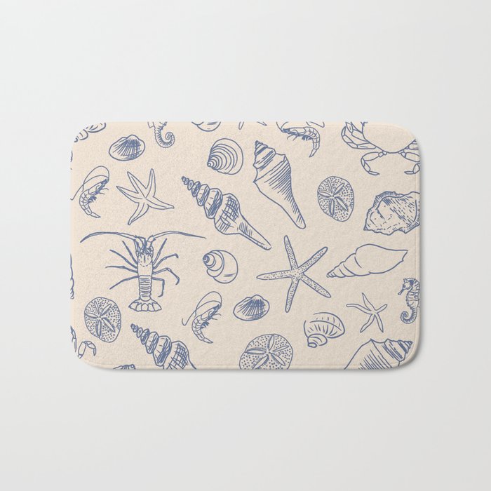 Seahorse Ocean Nautical Coastal Serenity Blue Ivory  Bath Mat Gallery Image 1