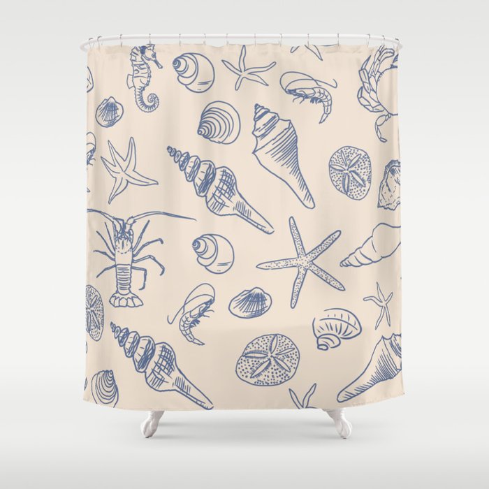 Seahorse Ocean Nautical Coastal Serenity Blue Ivory  Shower Curtain Gallery Image 1